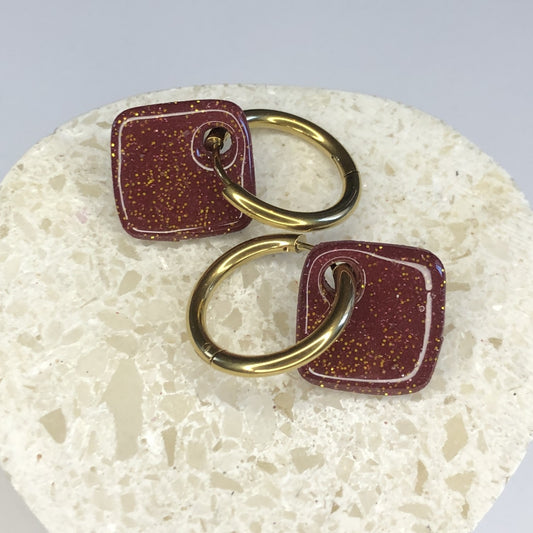 Boucles d'Oreilles Créoles Pampilles Carrées - Terra Cotta Pailletées