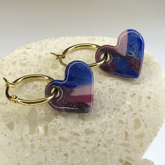 Boucles d'Oreilles Créoles Pampilles Cœurs - Multicolore