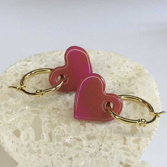 Boucles d'Oreilles Créoles Pampilles Cœurs - Fruits Rouges