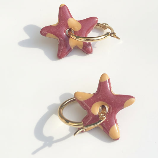 Boucles d'Oreilles Créoles Pampilles Etoiles - Fruits Rouges et Orange Papaye