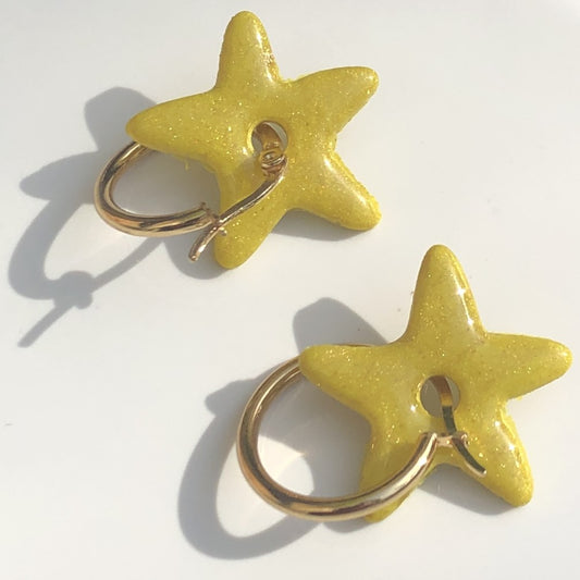 Boucles d'oreilles Créoles Pampilles Étoiles – Acier Inoxydable & Argile Polymère