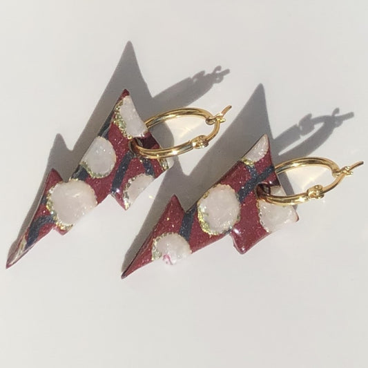 Boucles d'Oreilles Créoles Pampilles Eclairs - Terra Cotta Pailleté, Blanc Nacré et Or