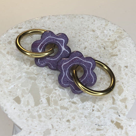 Boucles d'Oreilles Créoles Pampilles Fleurs - Violet Russe