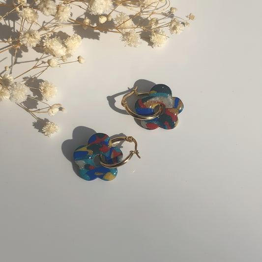 Boucles d'Oreilles Créoles Pampilles Fleurs Pop - Multicolore