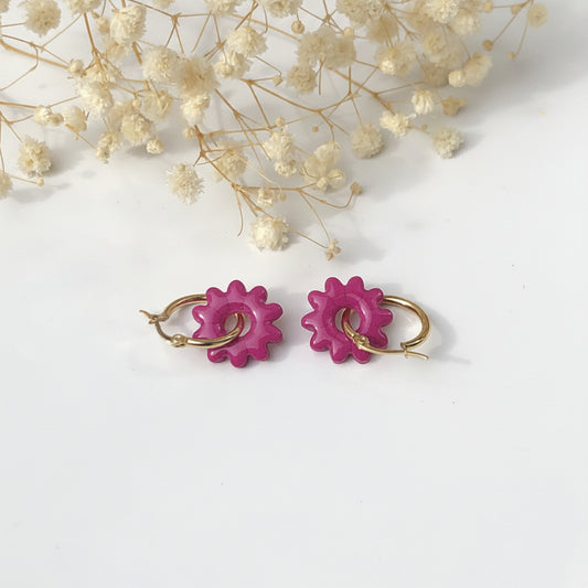 Boucles d'Oreilles Créoles Pampilles Fleurs - Violet