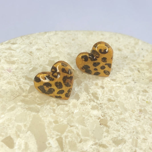 Puces d'Oreilles Cœurs - Jaune Or et Léopard