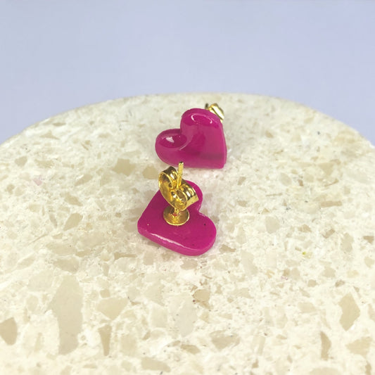 Puces d'Oreilles Cœurs - Rose Fuchsia et Léopard