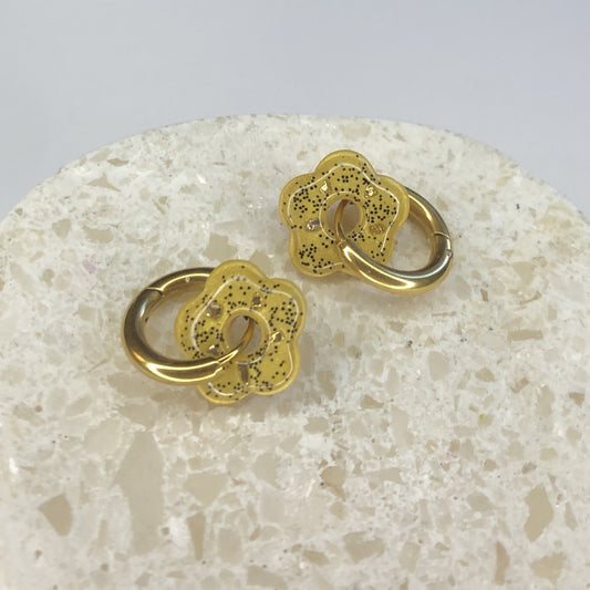 Boucles d'Oreilles Créoles Pampilles Small Fleurs - Beige Pailletées