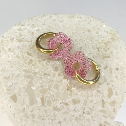 Boucles d'Oreilles Créoles Pampilles Small Fleurs - Rose Métallisé