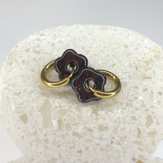 Boucles d'Oreilles Créoles Pampilles Small Fleurs - Noir Pailletées