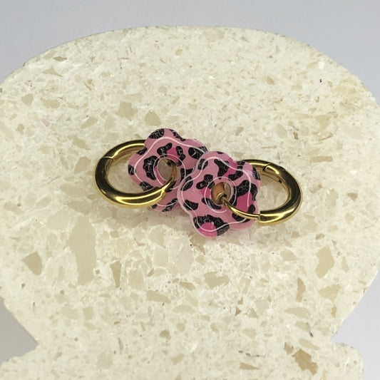 Boucles d'Oreilles Créoles Pampilles Small Fleurs - Léopard Rose