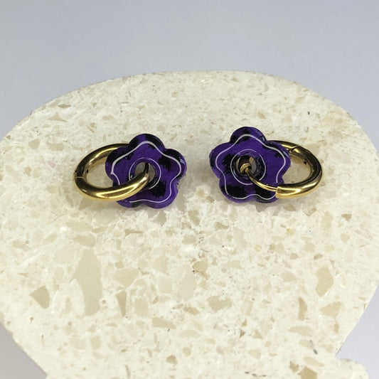 Boucles d'Oreilles Créoles Pampilles Small Fleurs - Léopard Violet