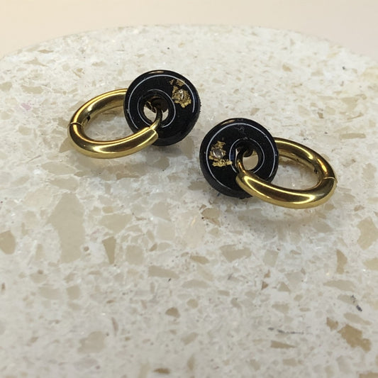 Boucles d'Oreilles Créoles Pampilles Extra Small Rondes - Noir, Or et Cristaux