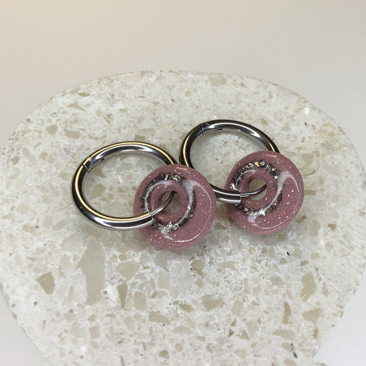 Boucles d'Oreilles Créoles Pampilles Small Rondes - Vieux Rose et Cristaux