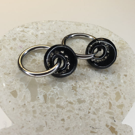 Boucles d'Oreilles Créoles Pampilles Small Rondes - Noir et Cristaux