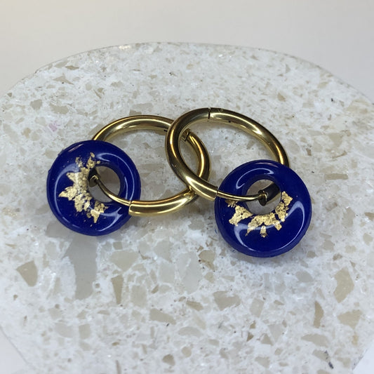 Boucles d'Oreilles Créoles Pampilles Small Rondes - Bleu Ultra Marin et Or