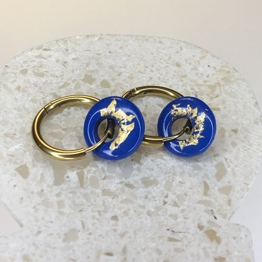 Boucles d'Oreilles Créoles Pampilles Small Rondes - Bleu Pacifique et Or