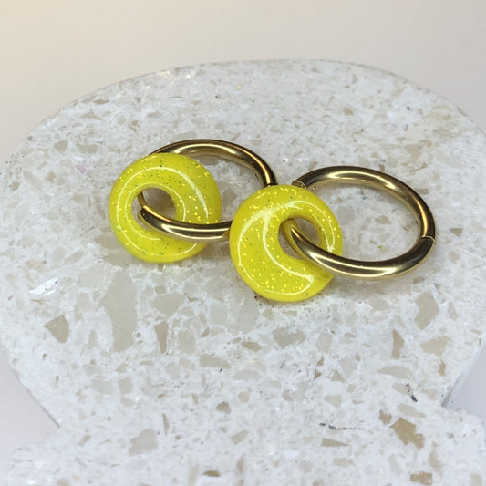 Boucles d'Oreilles Créoles Pampilles Small Rondes - Jaune Citron et Paillettes