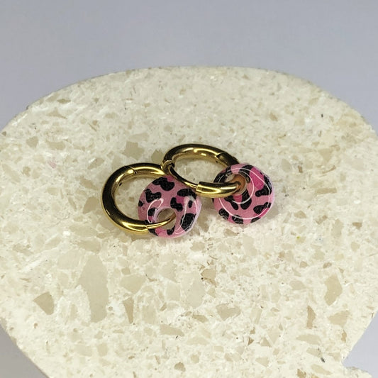 Boucles d'Oreilles Créoles Pampilles Extra Small Rondes - Léopard Rose Light