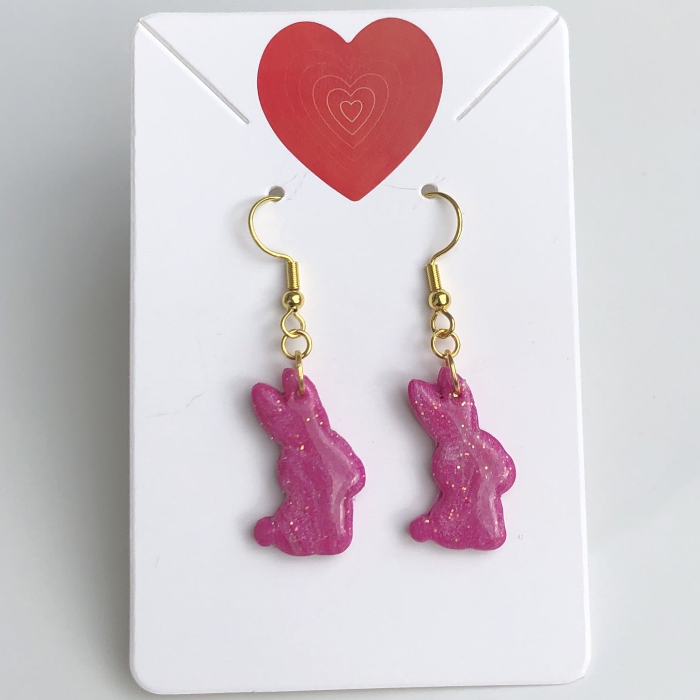 Boucles d'Oreilles Pendantes Lapins - Rose Framboise Pailleté