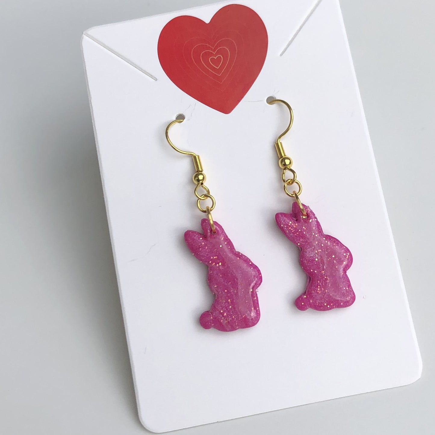 Boucles d'Oreilles Pendantes Lapins - Rose Framboise Pailleté