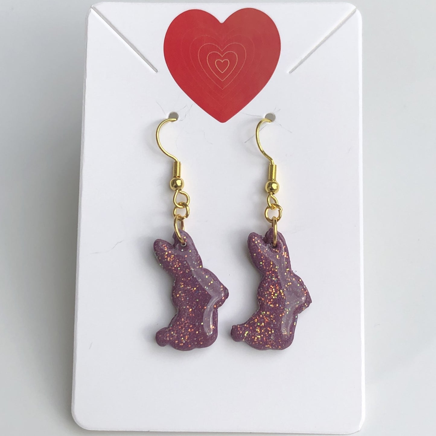 Boucles d'Oreilles Pendantes Lapins - Violet Prune Pailleté