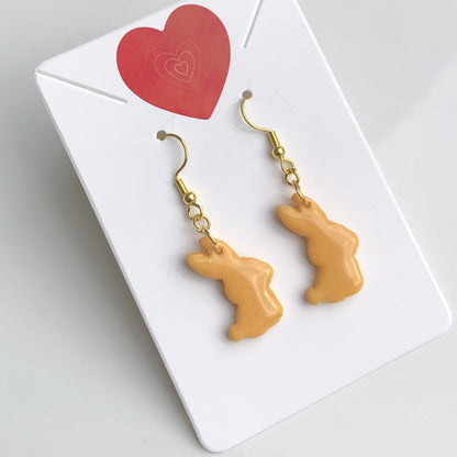 Boucles d'Oreilles Pendantes Lapins - Orange Vif