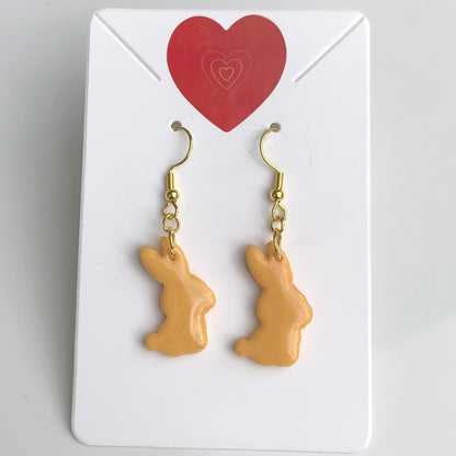 Boucles d'Oreilles Pendantes Lapins - Orange Vif