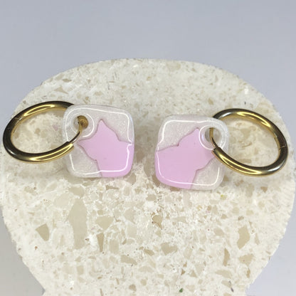 Boucles d'Oreilles Créoles Pampilles Carrées - Blanc Nacré et Rose Light