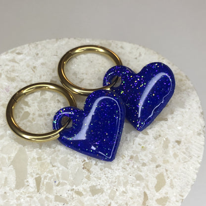 Boucles d'Oreilles Créoles Pampilles Cœurs - Bleu Pacifique et Éclats d'Or