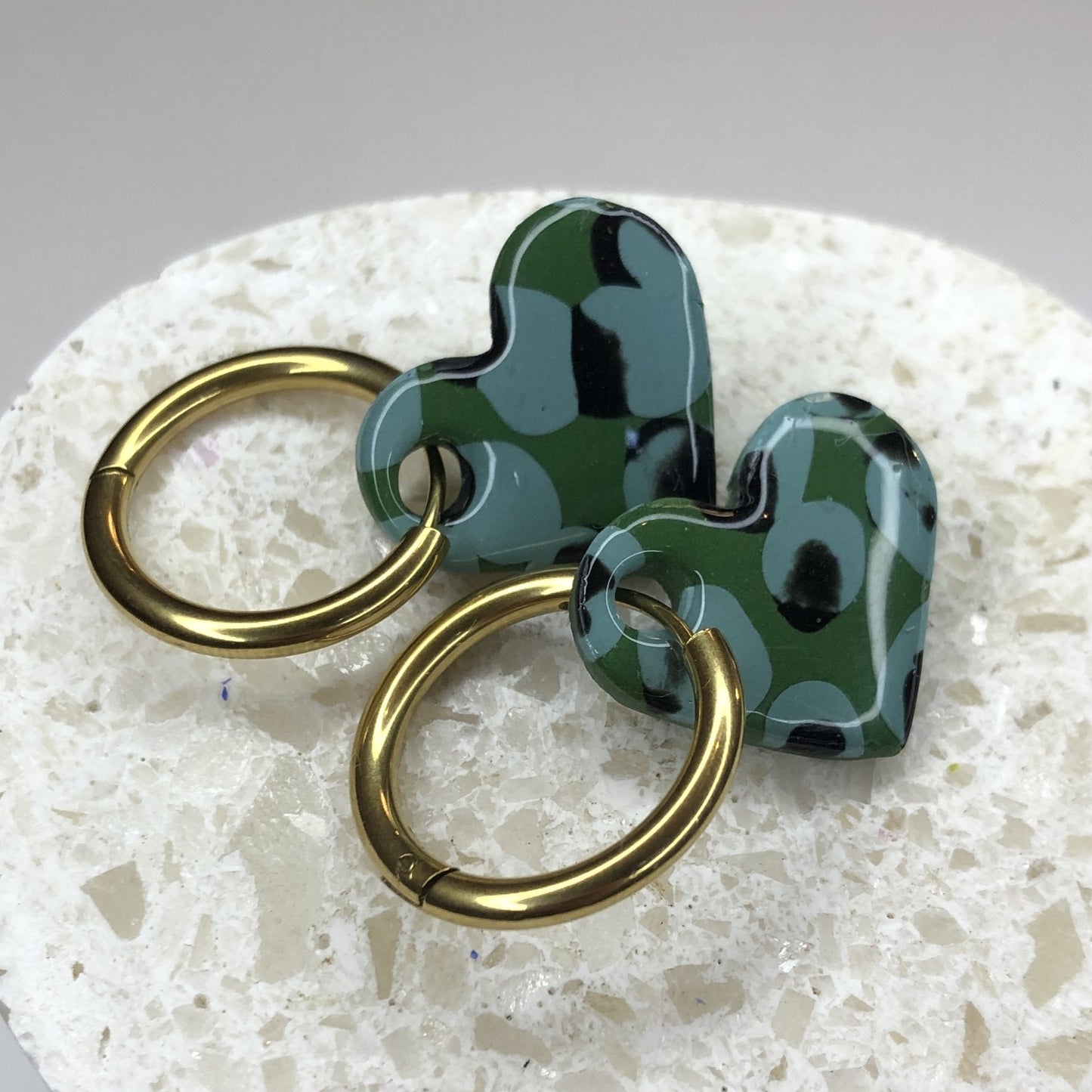 Boucles d'Oreilles Créoles Pampilles Cœurs - Vert, Bleu, Noir