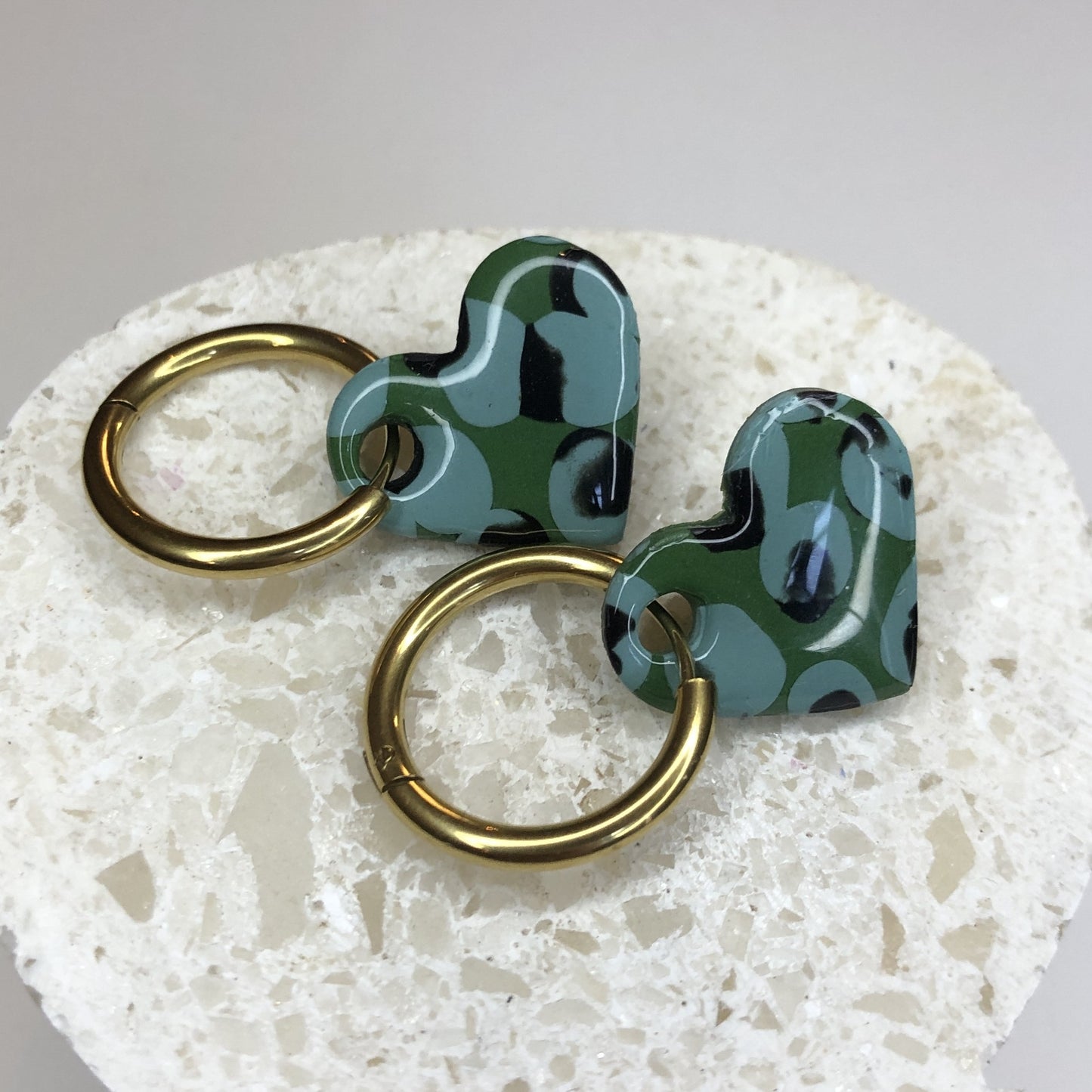 Boucles d'Oreilles Créoles Pampilles Cœurs - Vert, Bleu, Noir