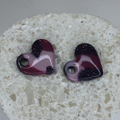 Boucles d'Oreilles Créoles Pampilles Cœurs - Noir, Rose Light et Bordeaux