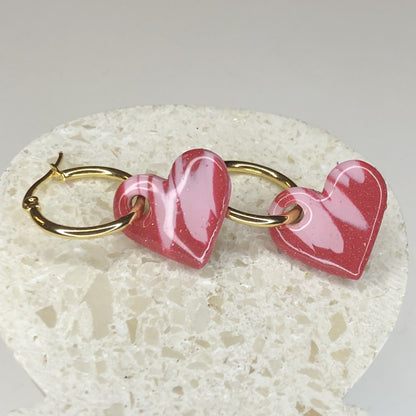 Boucles d'Oreilles Créoles Pampilles Cœurs - Rouge te Rose