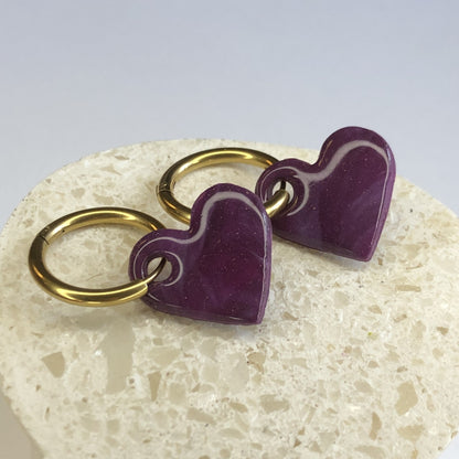 Boucles d'Oreilles Créoles Pampilles Cœurs - Violet Voilé