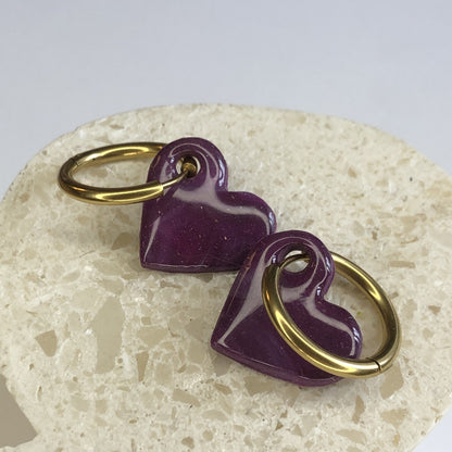 Boucles d'Oreilles Créoles Pampilles Cœurs - Violet Voilé