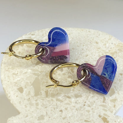 Boucles d'Oreilles Créoles Pampilles Cœurs - Multicolore