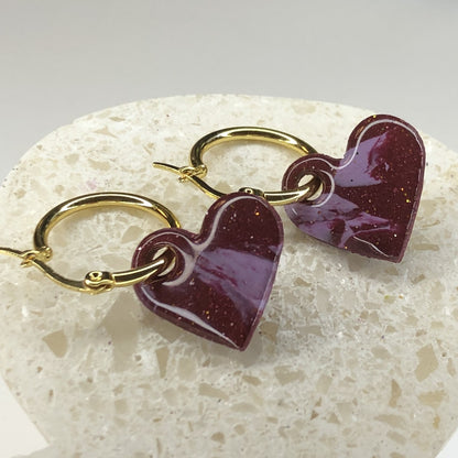 Boucles d'Oreilles Créoles Pampilles Cœurs - Terra Cotta Marbré
