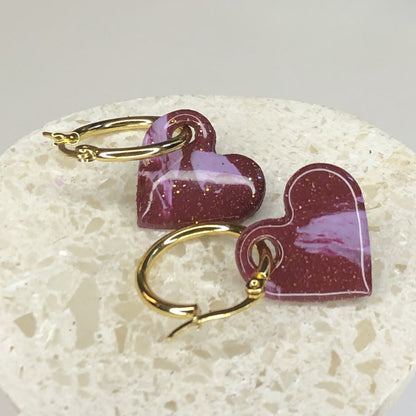 Boucles d'Oreilles Créoles Pampilles Cœurs - Terra Cotta Marbré