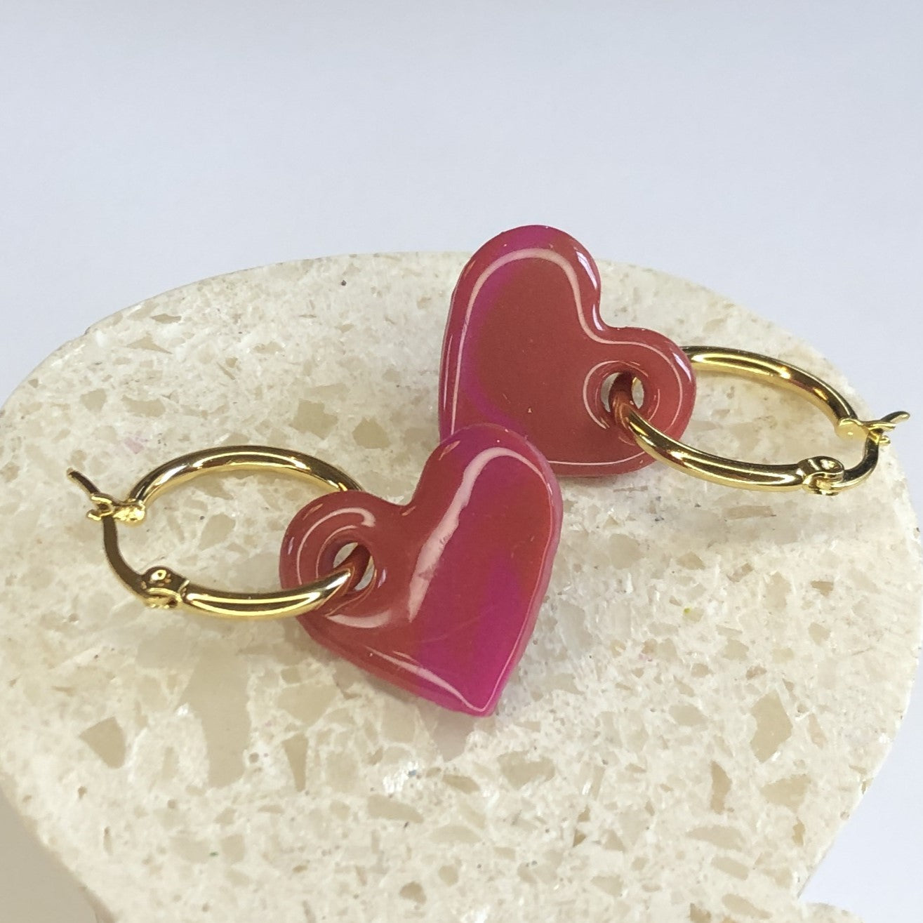 Boucles d'Oreilles Créoles Pampilles Cœurs - Fruits Rouges
