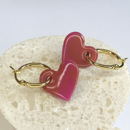Boucles d'Oreilles Créoles Pampilles Cœurs - Fruits Rouges