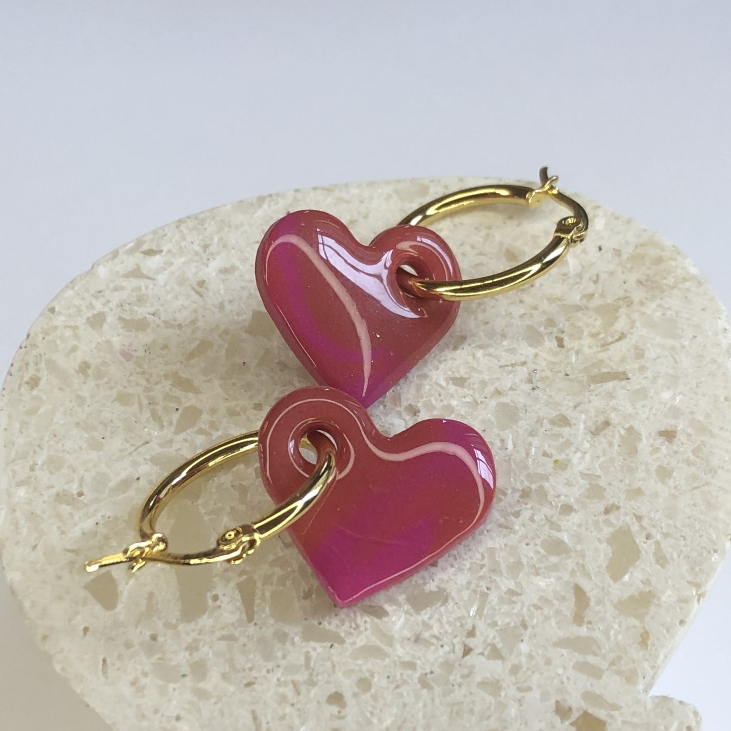 Boucles d'Oreilles Créoles Pampilles Cœurs - Fruits Rouges
