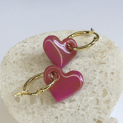 Boucles d'Oreilles Créoles Pampilles Cœurs - Fruits Rouges