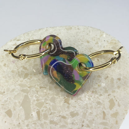 Boucles d'Oreilles Créoles Pampilles Cœurs - Multicolore