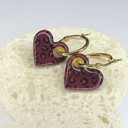 Boucles d'Oreilles Créoles Pampilles Cœurs - Léopard Fruits Rouges