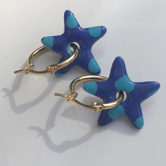 Boucles d'oreilles Créoles Pampilles Étoiles – Acier Inoxydable & Argile Polymère