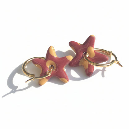 Boucles d'Oreilles Créoles Pampilles Etoiles - Fruits Rouges et Orange Papaye