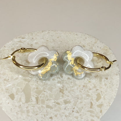 Boucles d'Oreilles Créoles Pampilles Fleurs Interchangeables