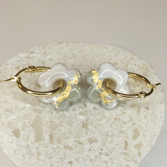 Boucles d'Oreilles Créoles Pampilles Fleurs Interchangeables