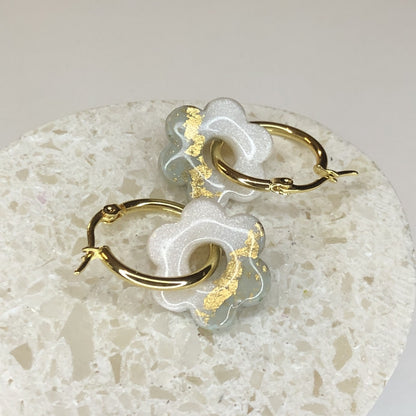 Boucles d'Oreilles Créoles Pampilles Fleurs Interchangeables